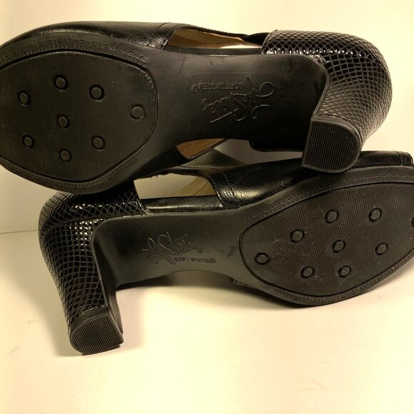 Life Stride Soft System Calma Black w/ Reptile Print Heel, Peep Toe Booties - Picture 6 of 7